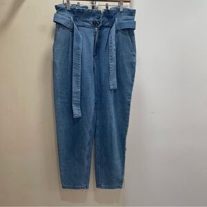 Blue belted high-waisted jeans from Who What Wear
